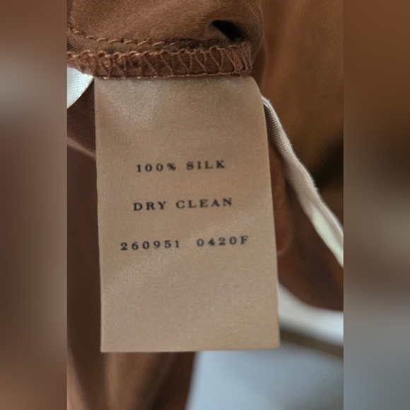 Ann Taylor 100% Silk Shirt Dress Brown Women's Size 8 With 3/4 Cinched Sleeves - Picture 6 of 8